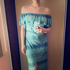 Loveappella boho off the shoulder maxi dress. Sz S